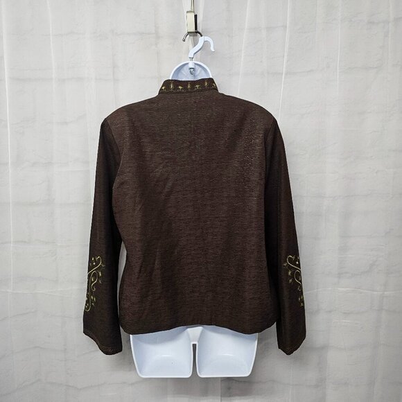 Silkland Brown Green Paisley Embroidered Boho Silk Retro Hippie Jacket M - Picture 8 of 12